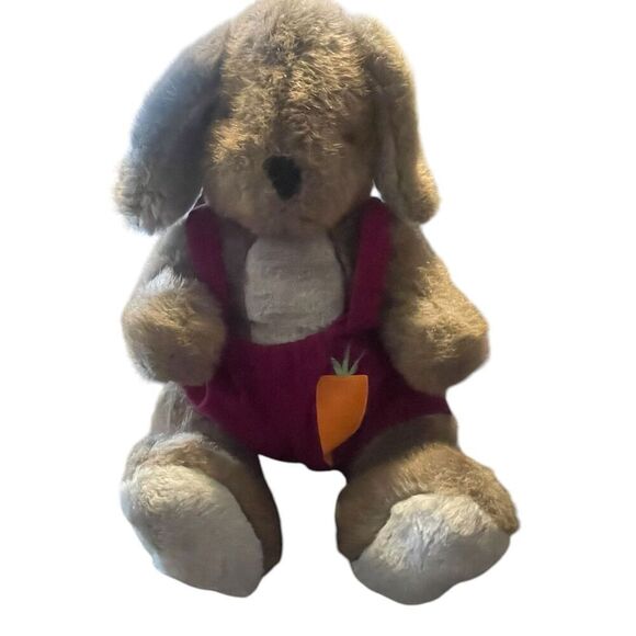 Playful Pals Brown Red Bunny Rabbit Droopy Ears Bib Overalls Plush Stuffed Anima - Picture 2 of 12